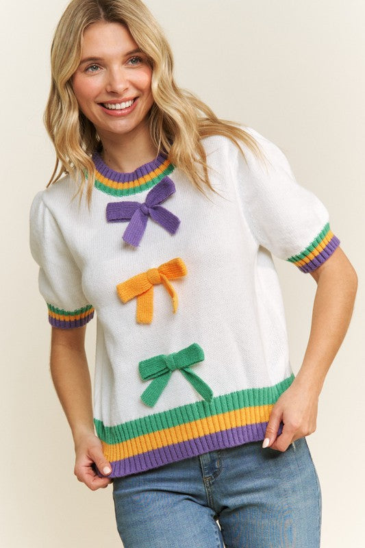 Mardi Gras Bow Detail Sweater Top