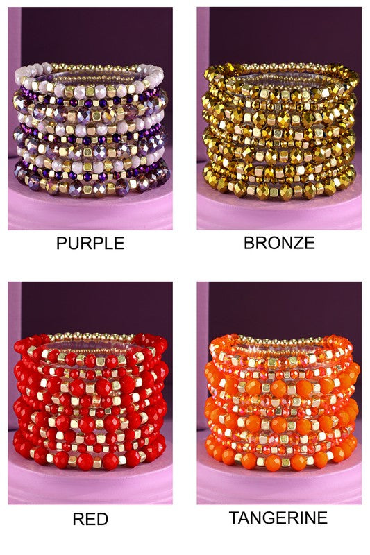 9 Piece Colorful Beaded Stretchy Bracelet Stack