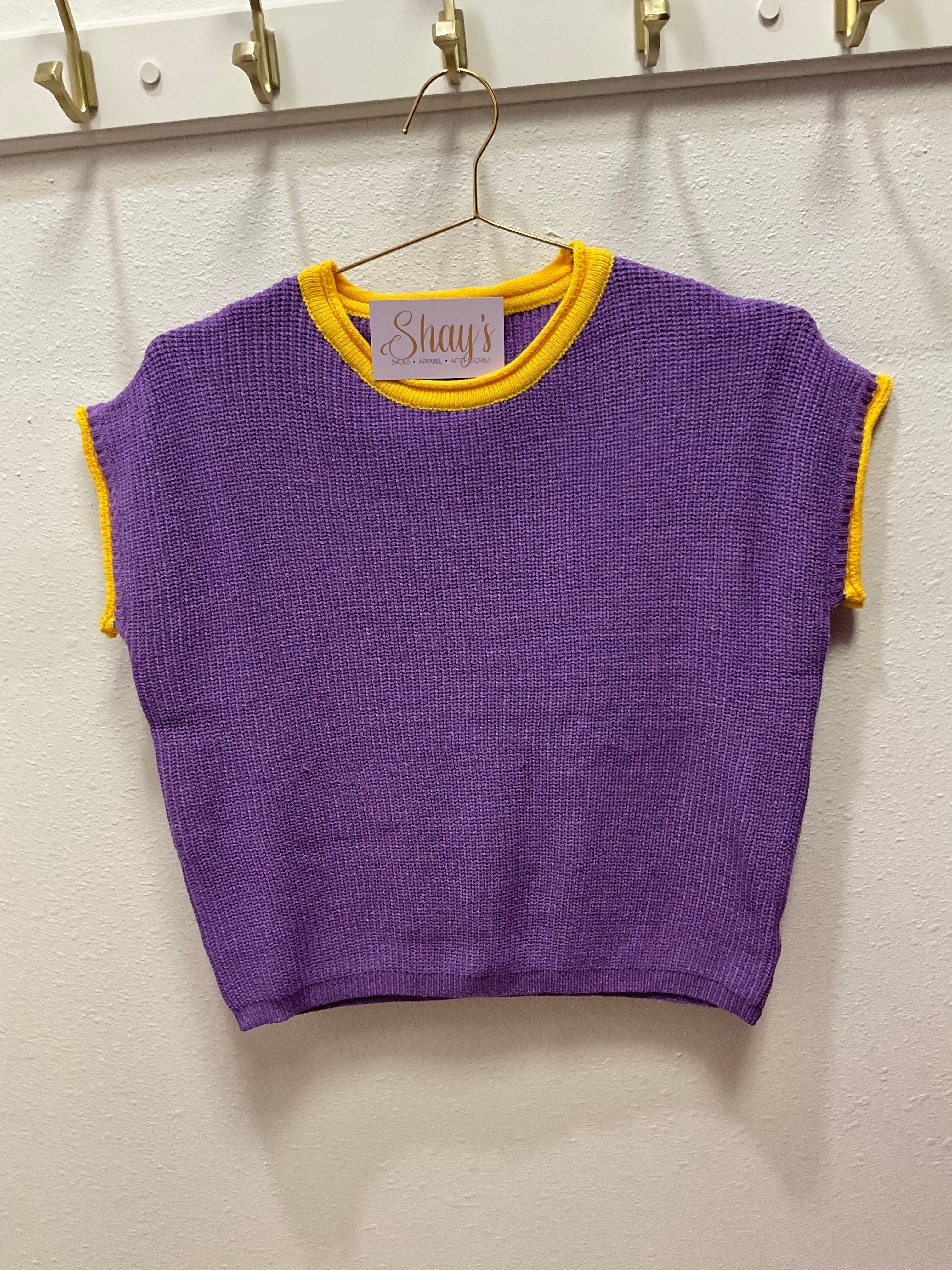 Rolled Contrast Sleeve Game Day Knit Top