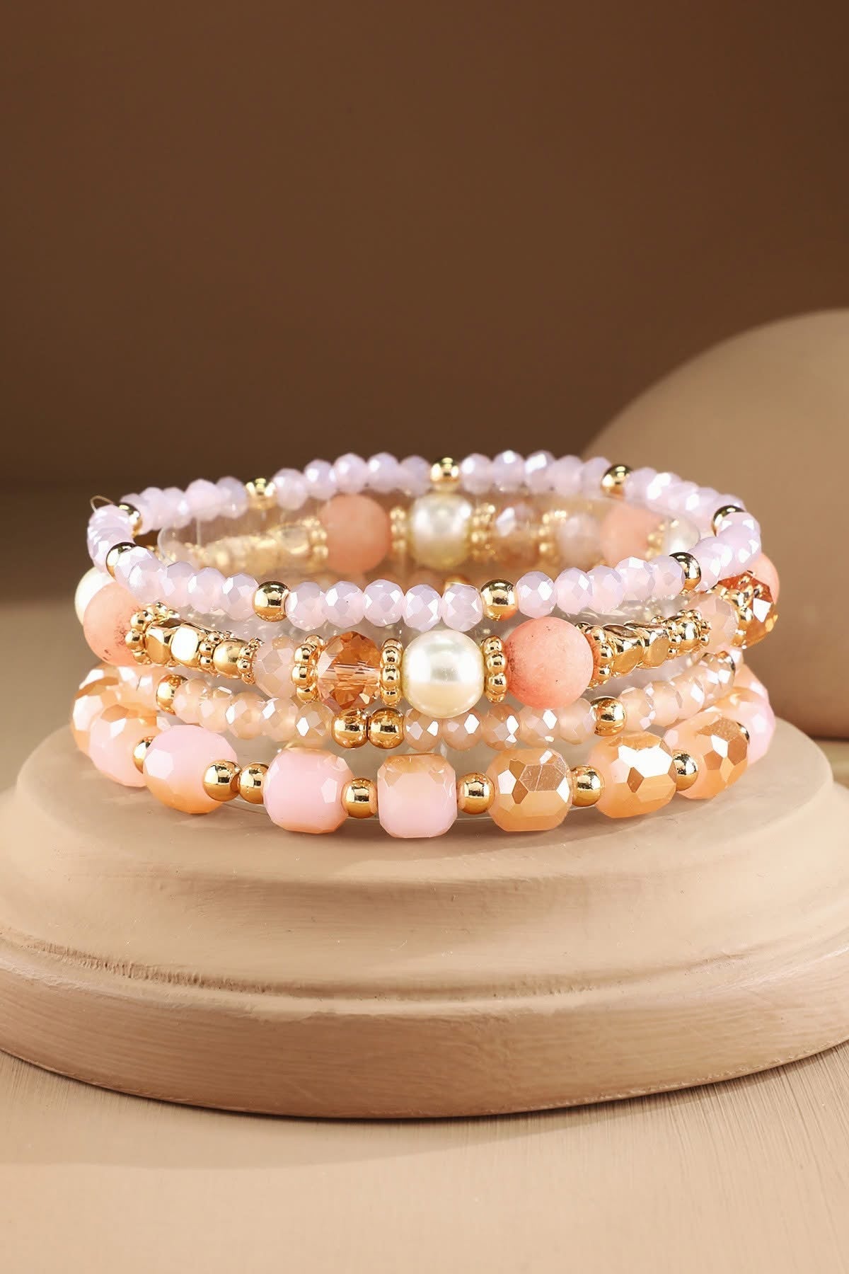 4 Piece Layered Bead & Stone Bracelet Stack