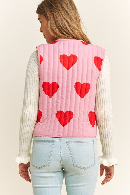 Quilted Heart Print Bow Accent Vest