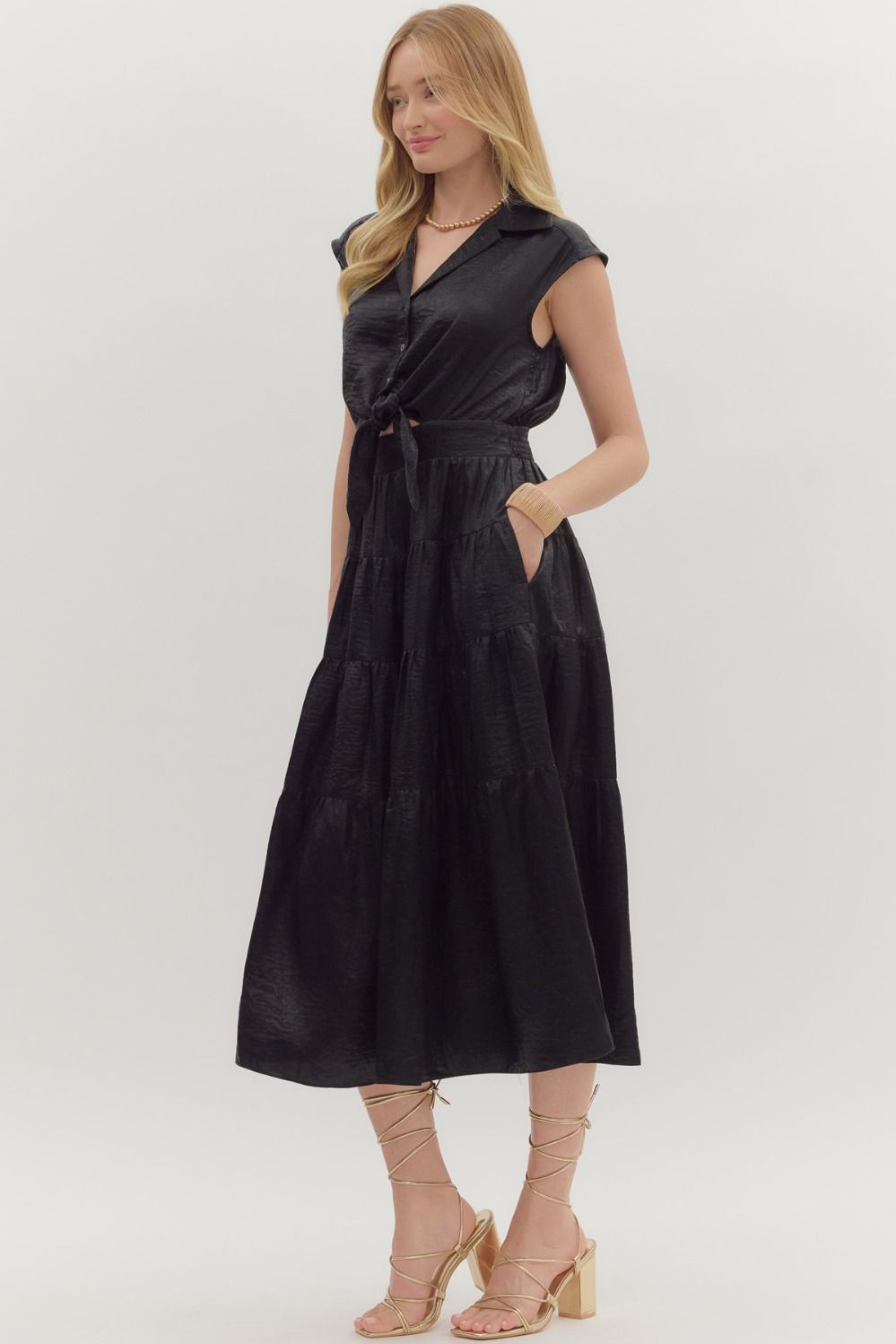 Own the Night- Black Sleeveless Tiered Dress