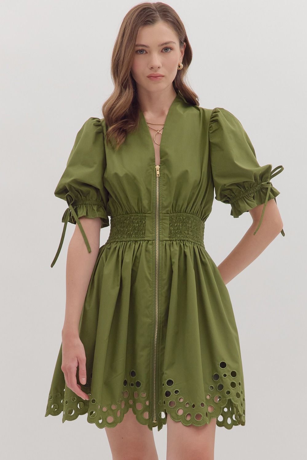 Fall Dreams- Olive V-Neck Dress