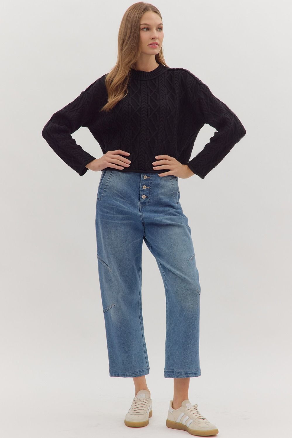 Quilted in Luxury- Long Sleeve Cable Knit Top