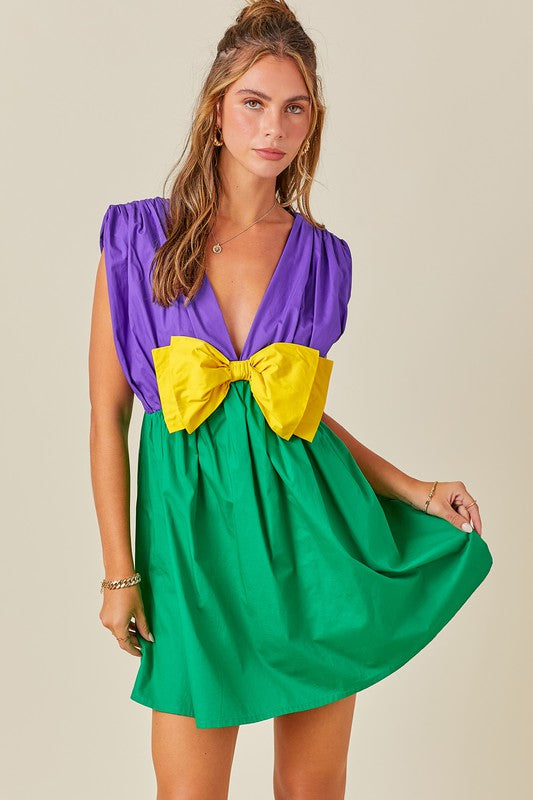Mardi Gras Bow Detail Romper Dress