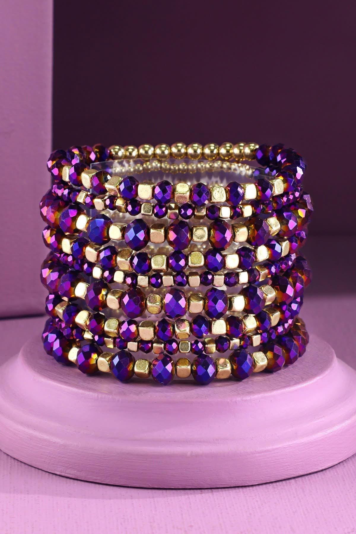 9 Piece Colorful Beaded Stretchy Bracelet Stack