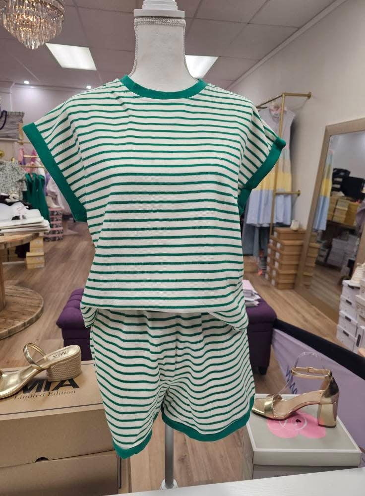 Terry- White and Green striped shorts