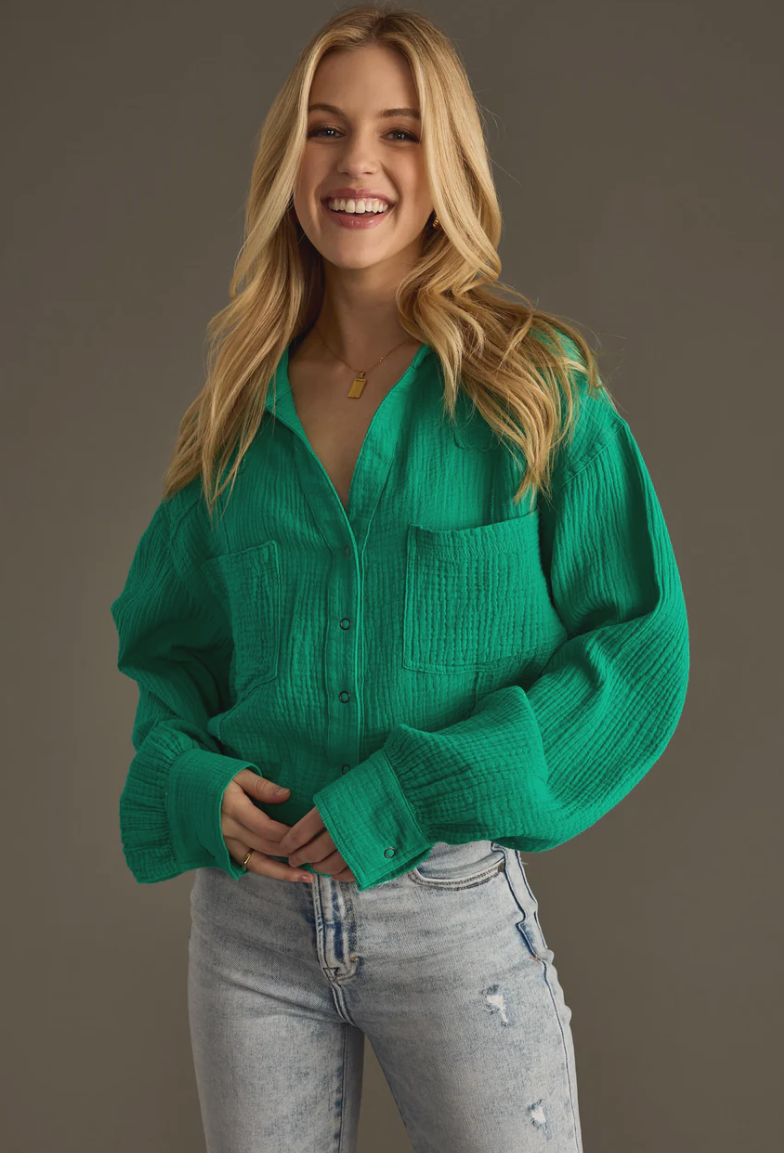 Weekend Beauty- Kelly Green top