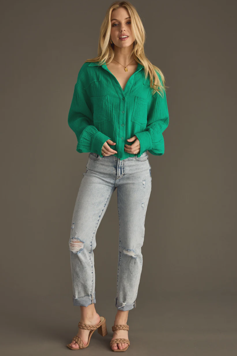 Weekend Beauty- Kelly Green top