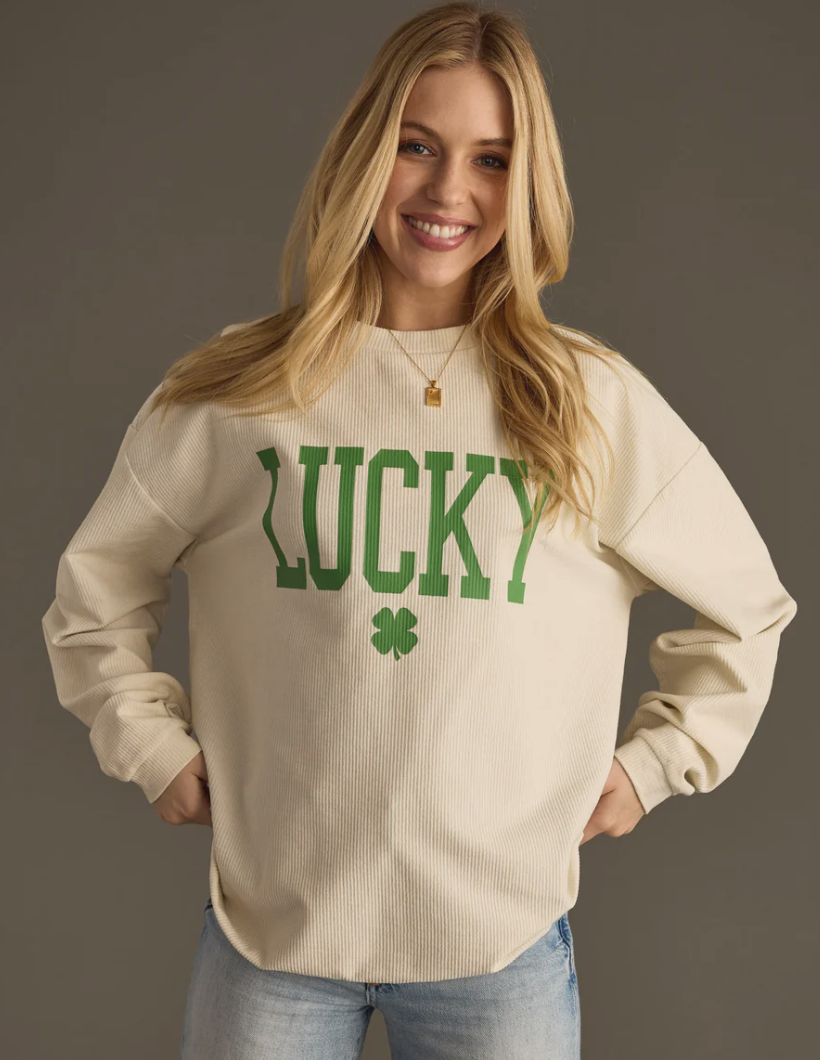 Lucky One- Beige Ribbed Sweatshirt