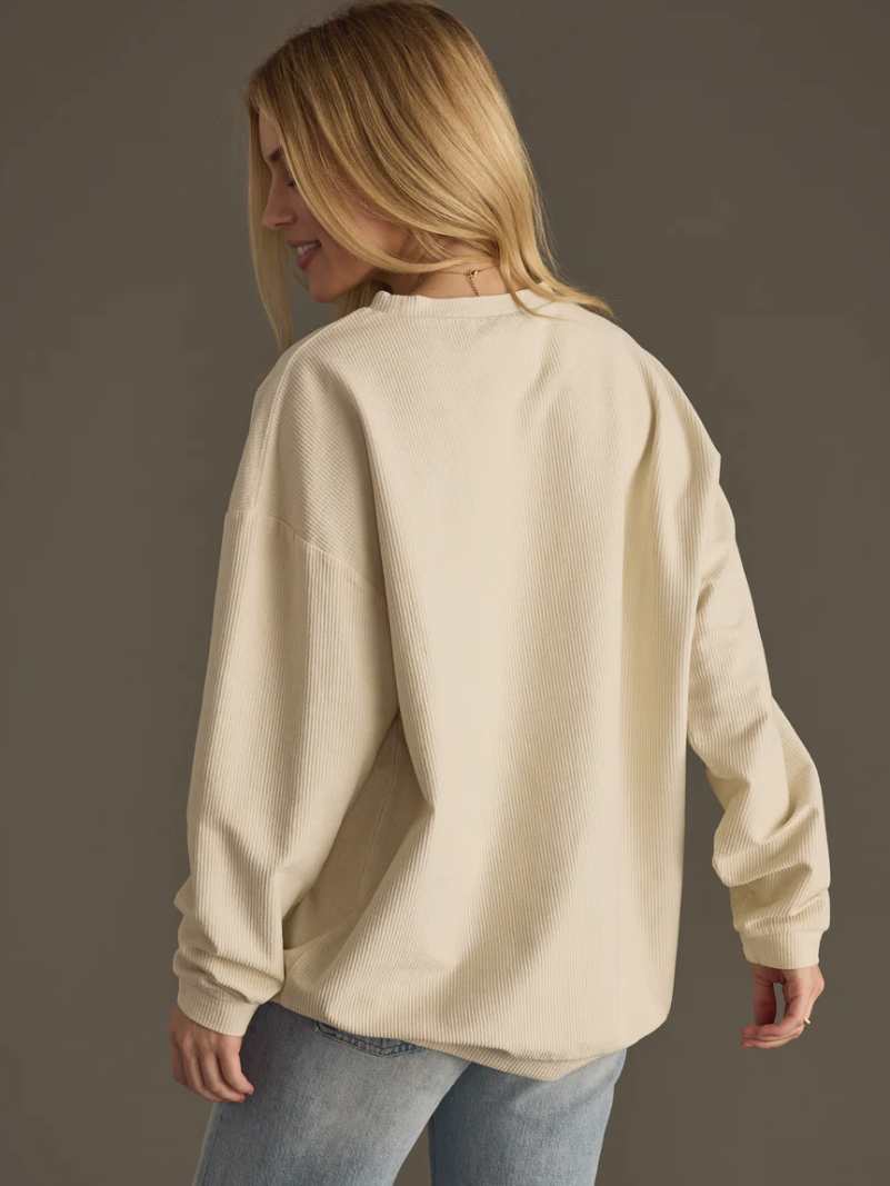 Lucky One- Beige Ribbed Sweatshirt