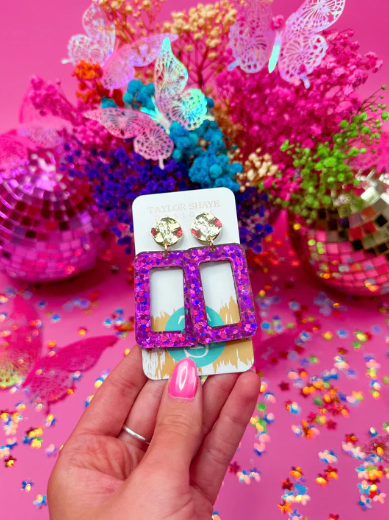 Taylor Shaye-Fuchsia Sequin Rectangle Drops