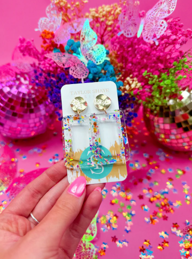 Taylor Shaye-Rainbow Flake Rectangle Drops