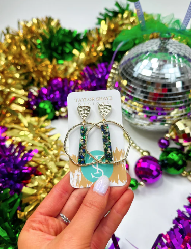 Taylor Shaye- Mardi Gras Stick Hoops