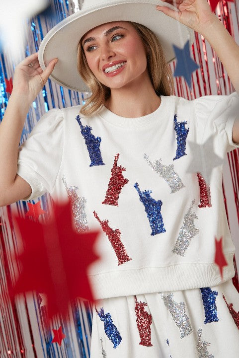 "STATUE OF LIBERTY" Sequin Top