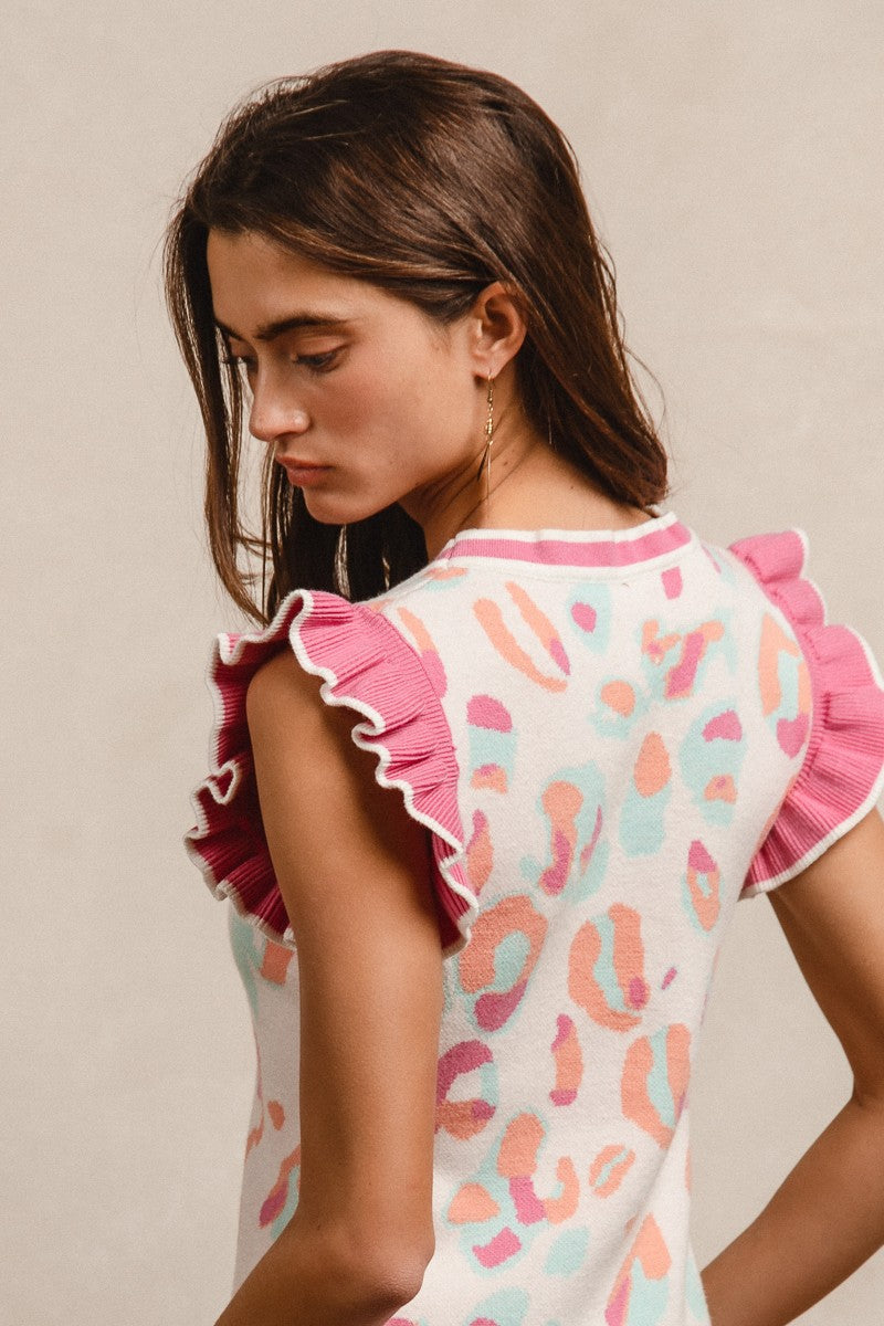 Janie- Leopard ruffle Sleeve Top