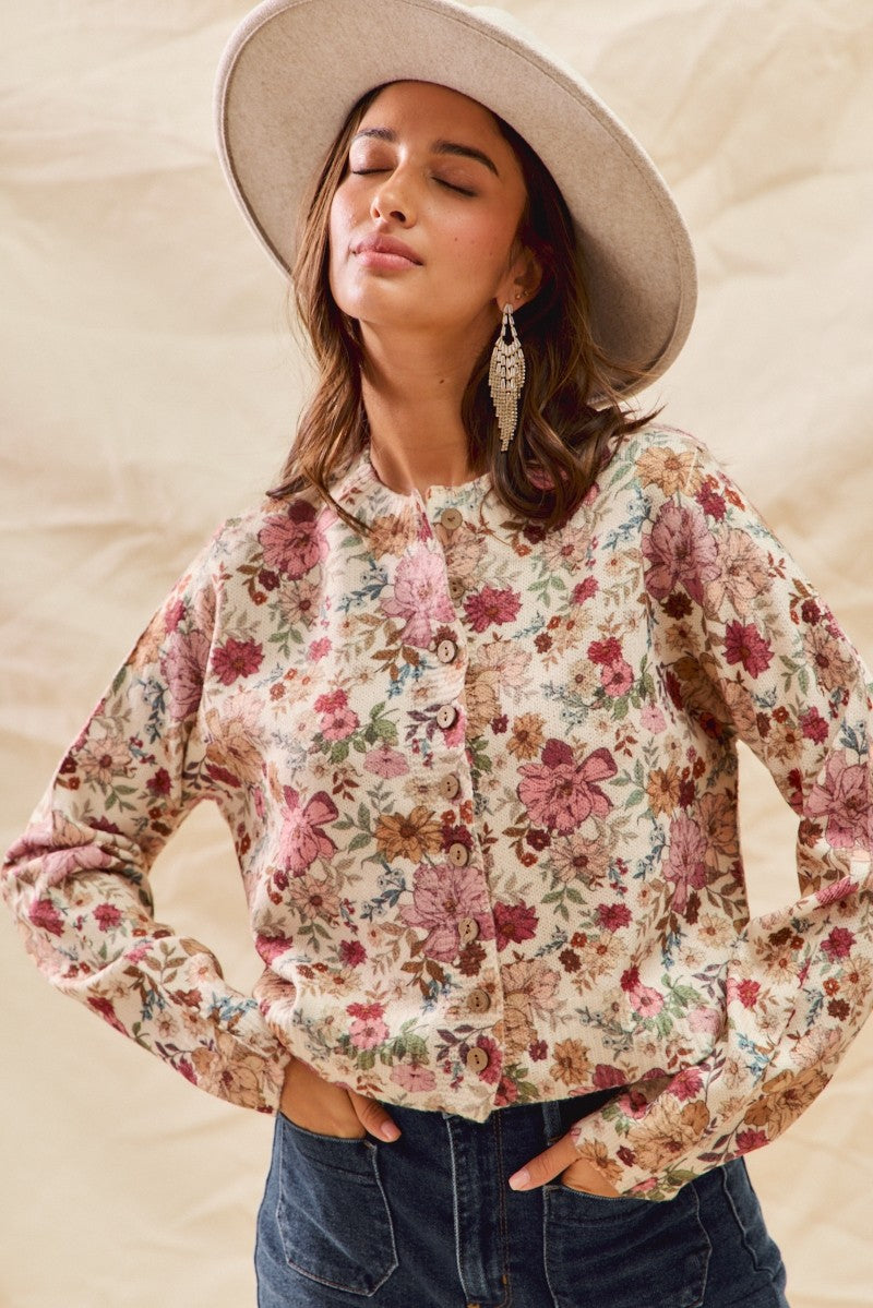 Flower Child- Front Button Cardigan Top
