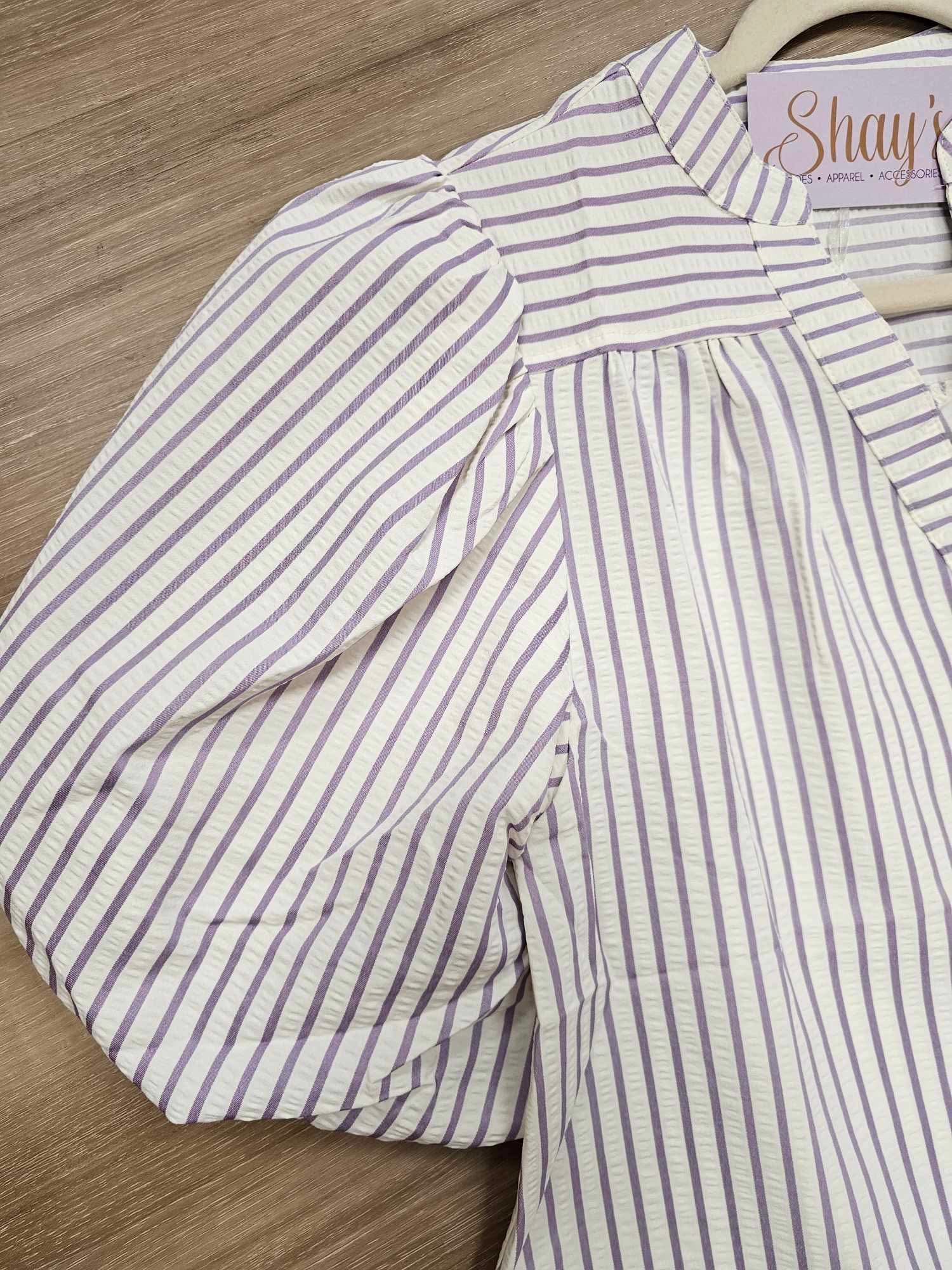 Della- Bubble Sleeve Striped Woven Top