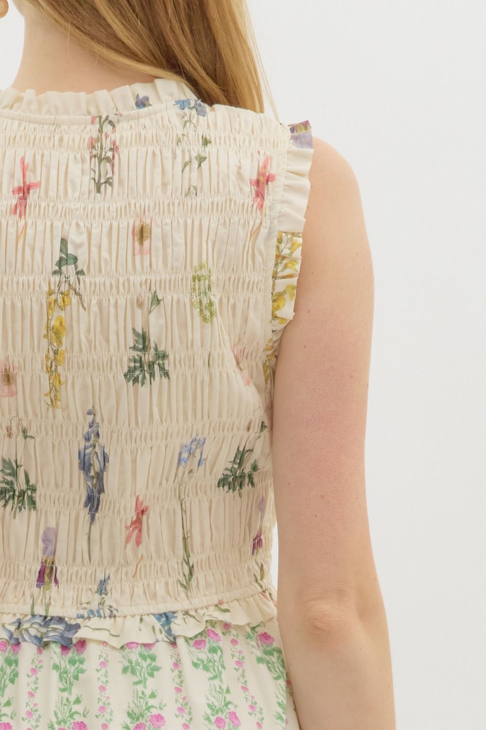 Dainty- Multi floral print ruffle midi dress