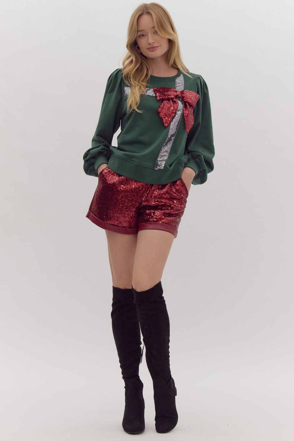 Wrapped with a bow- Sequin RIbbon Top with 3D Sequin Bow