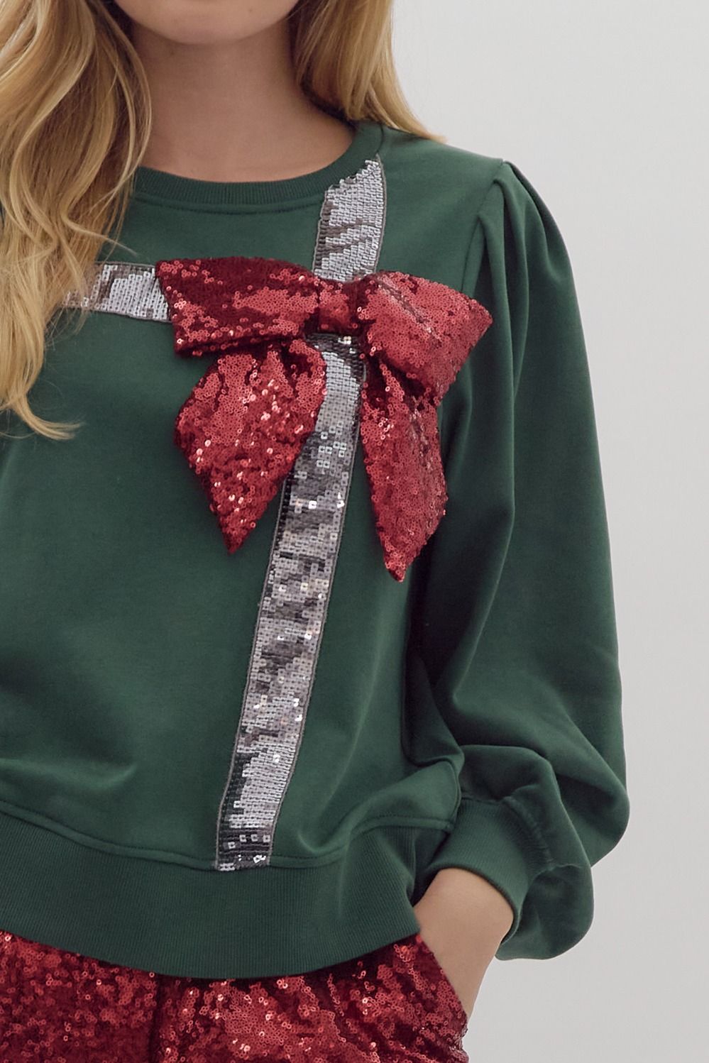Wrapped with a bow- Sequin RIbbon Top with 3D Sequin Bow