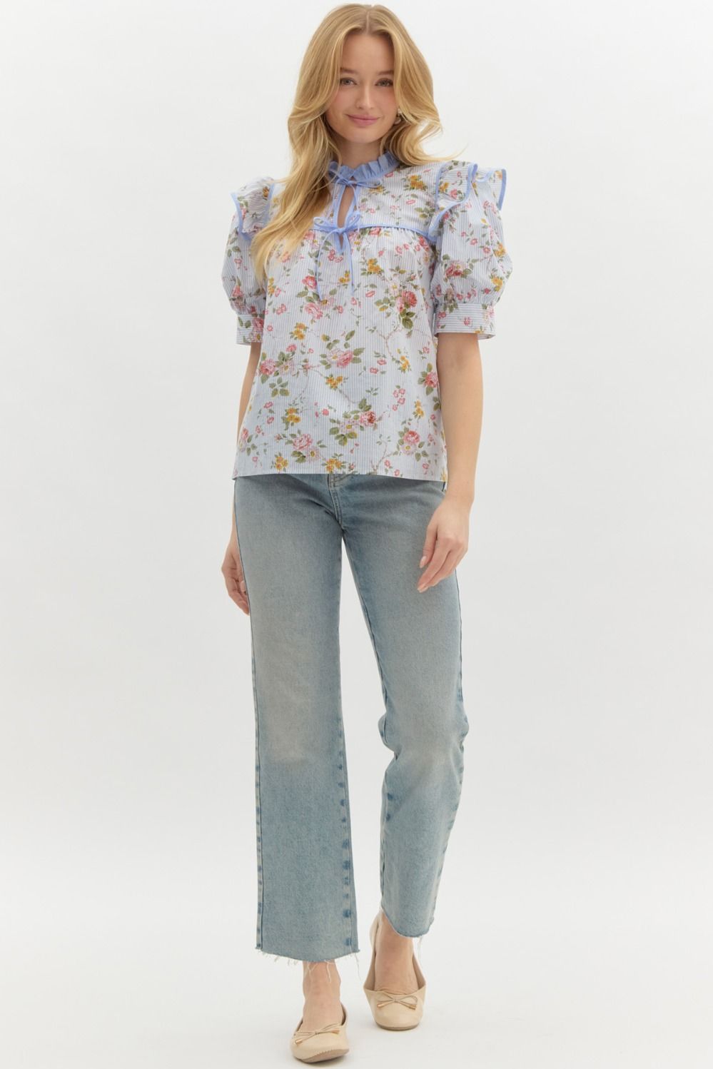 Garden Glow- V-Neck Tie front Top- FINAL SALE