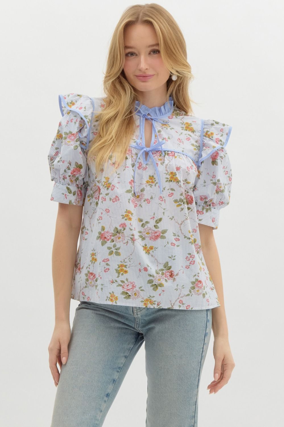 Garden Glow- V-Neck Tie front Top- FINAL SALE