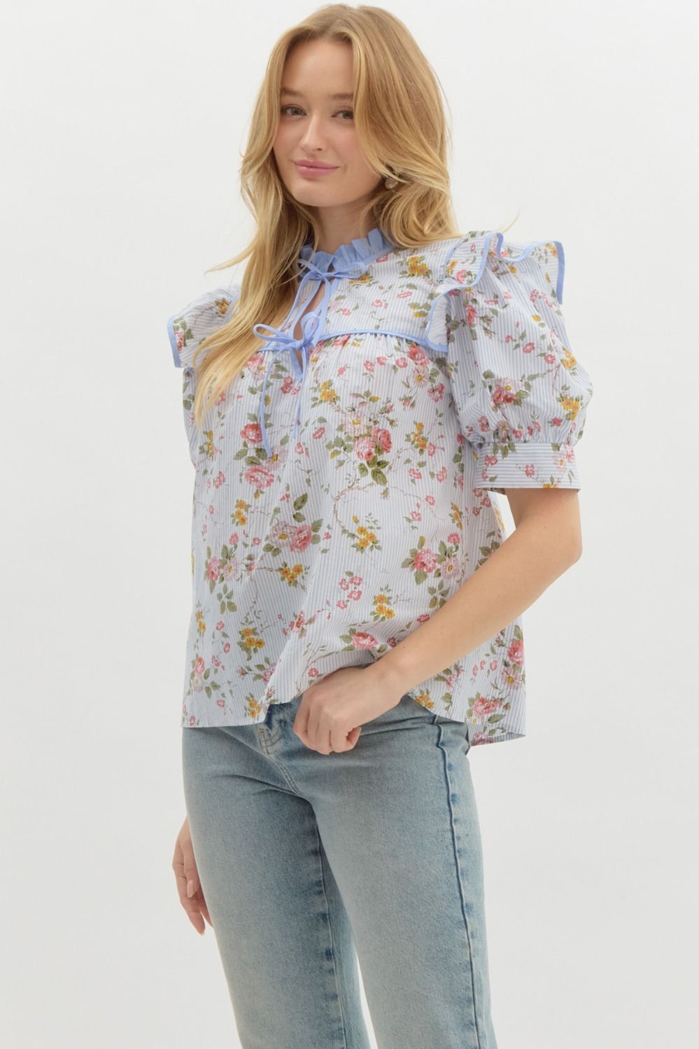 Garden Glow- V-Neck Tie front Top- FINAL SALE