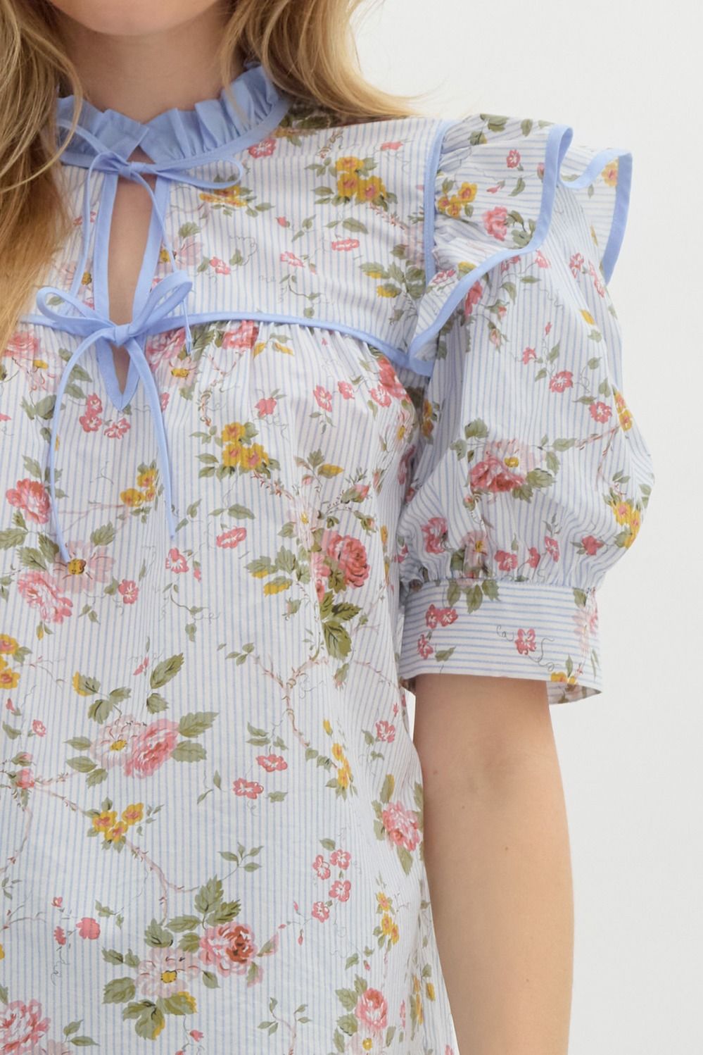 Garden Glow- V-Neck Tie front Top- FINAL SALE