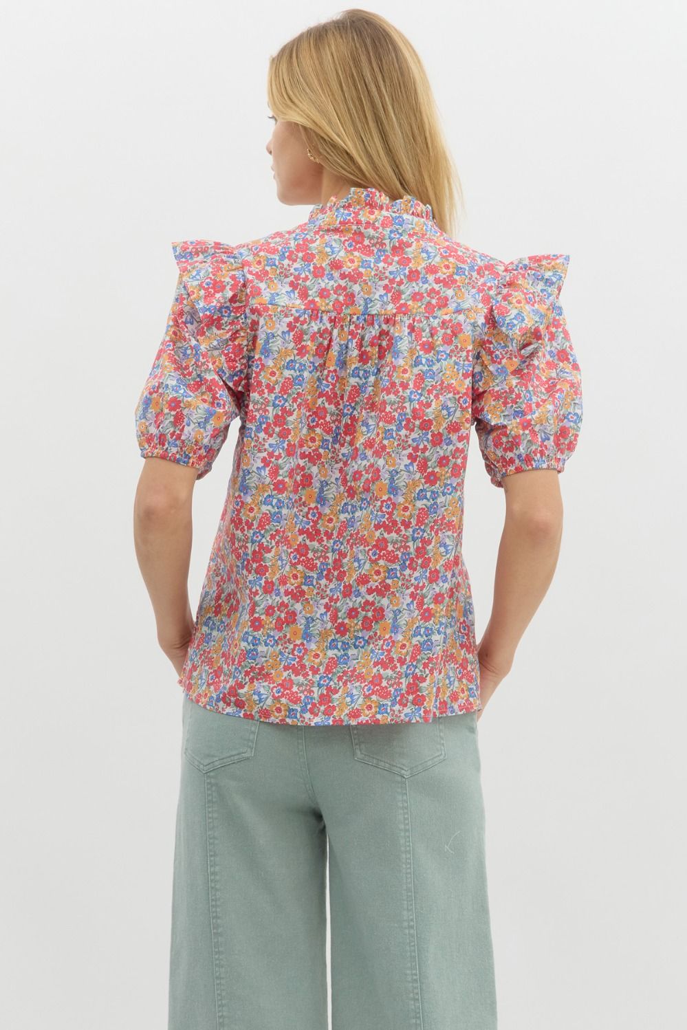 Spring Florals- Puff sleeve Ruffle top