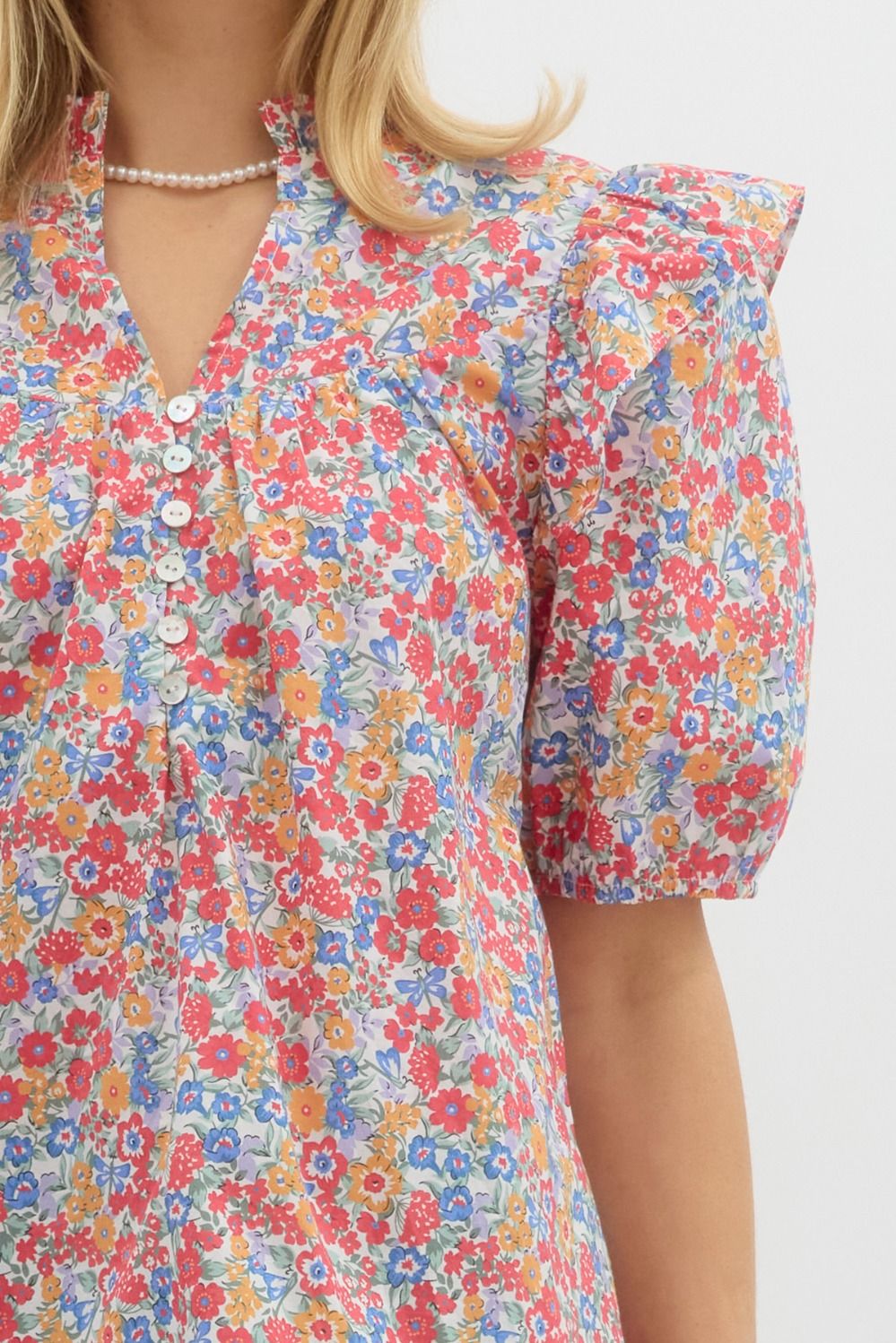 Spring Florals- Puff sleeve Ruffle top