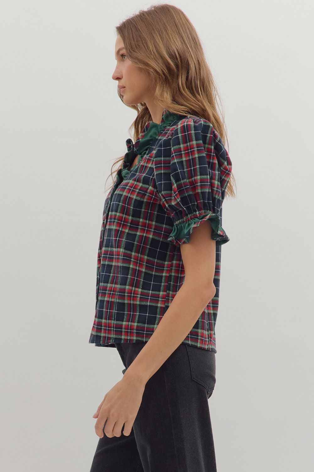 Plaid Perfect- Ruffle Trim Top