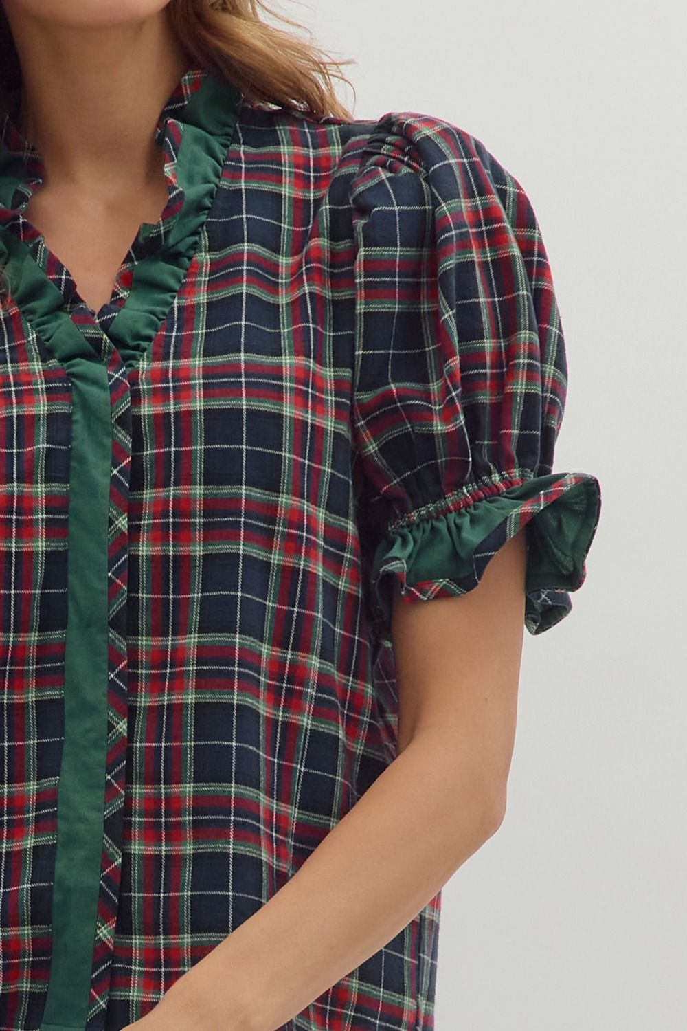 Plaid Perfect- Ruffle Trim Top