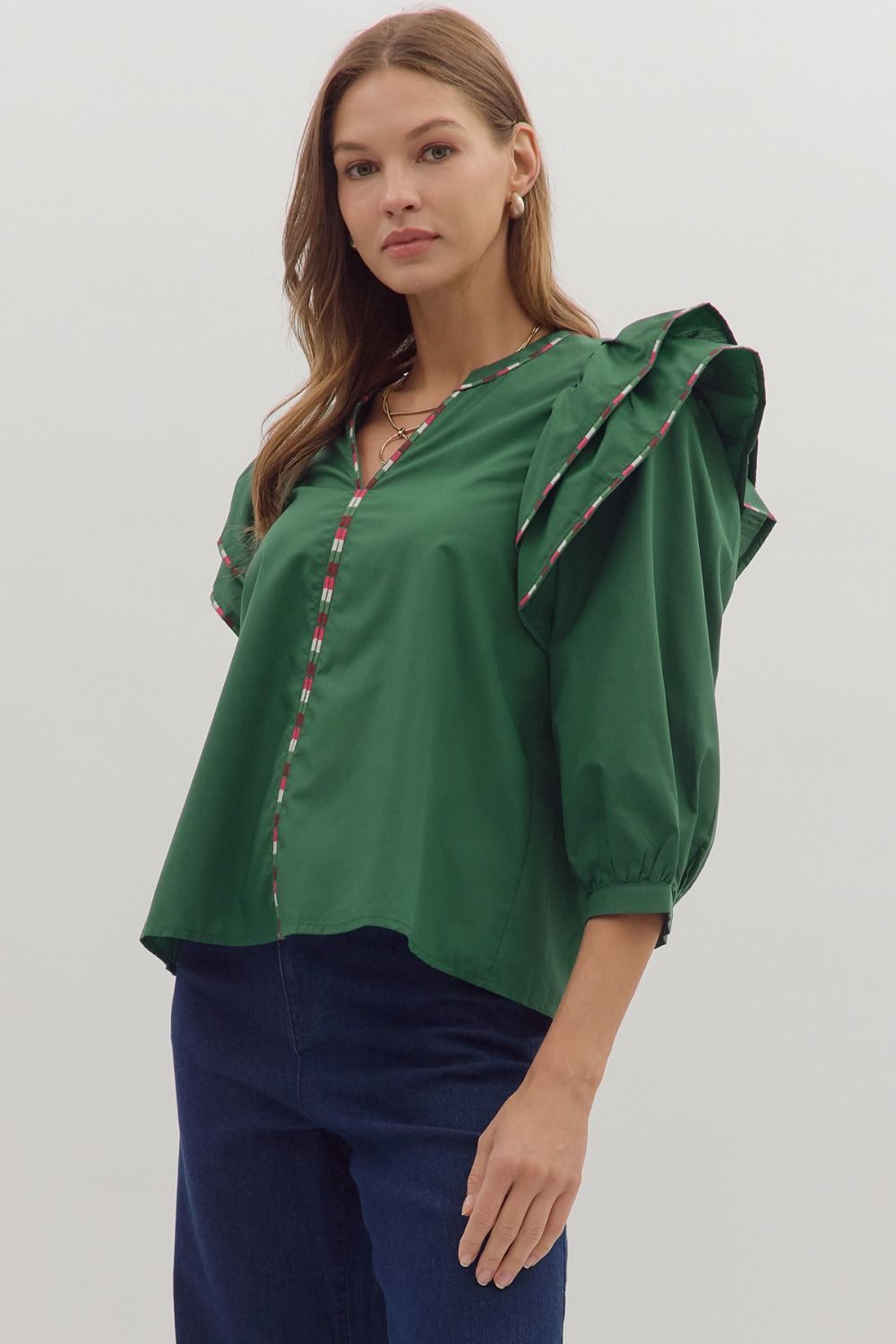 In the Detail- Ruffle Shoulder Top