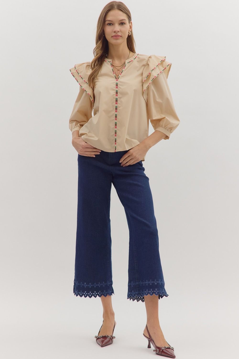 In the Detail- Ruffle Shoulder Top