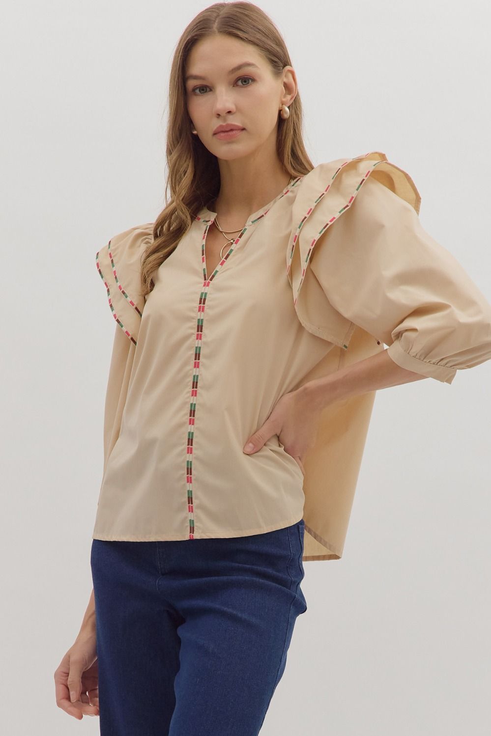 In the Detail- Ruffle Shoulder Top