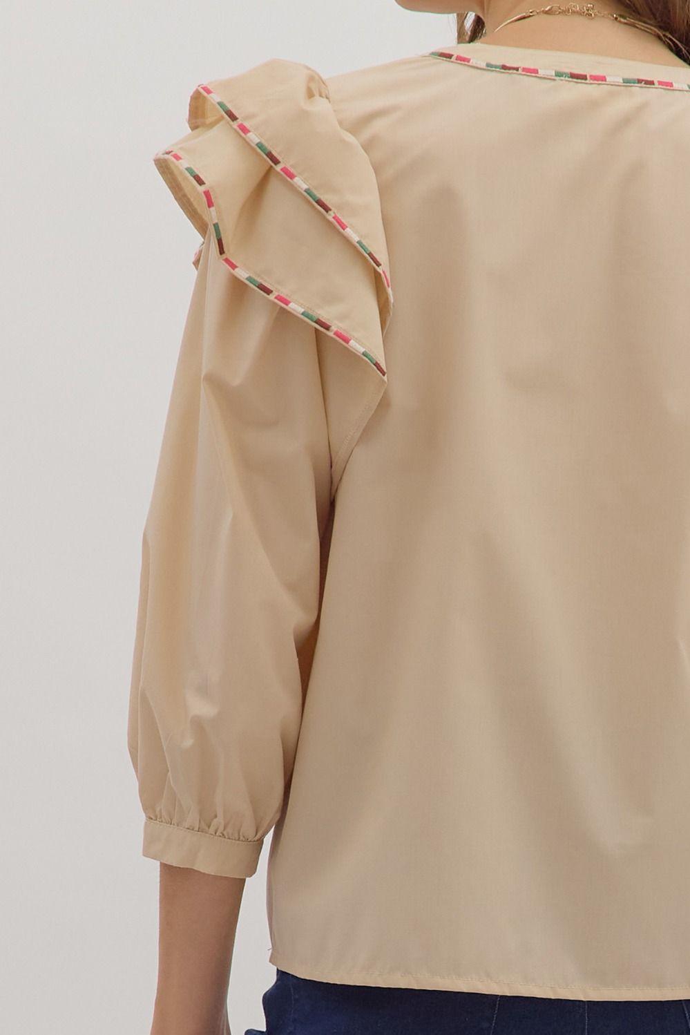 In the Detail- Ruffle Shoulder Top