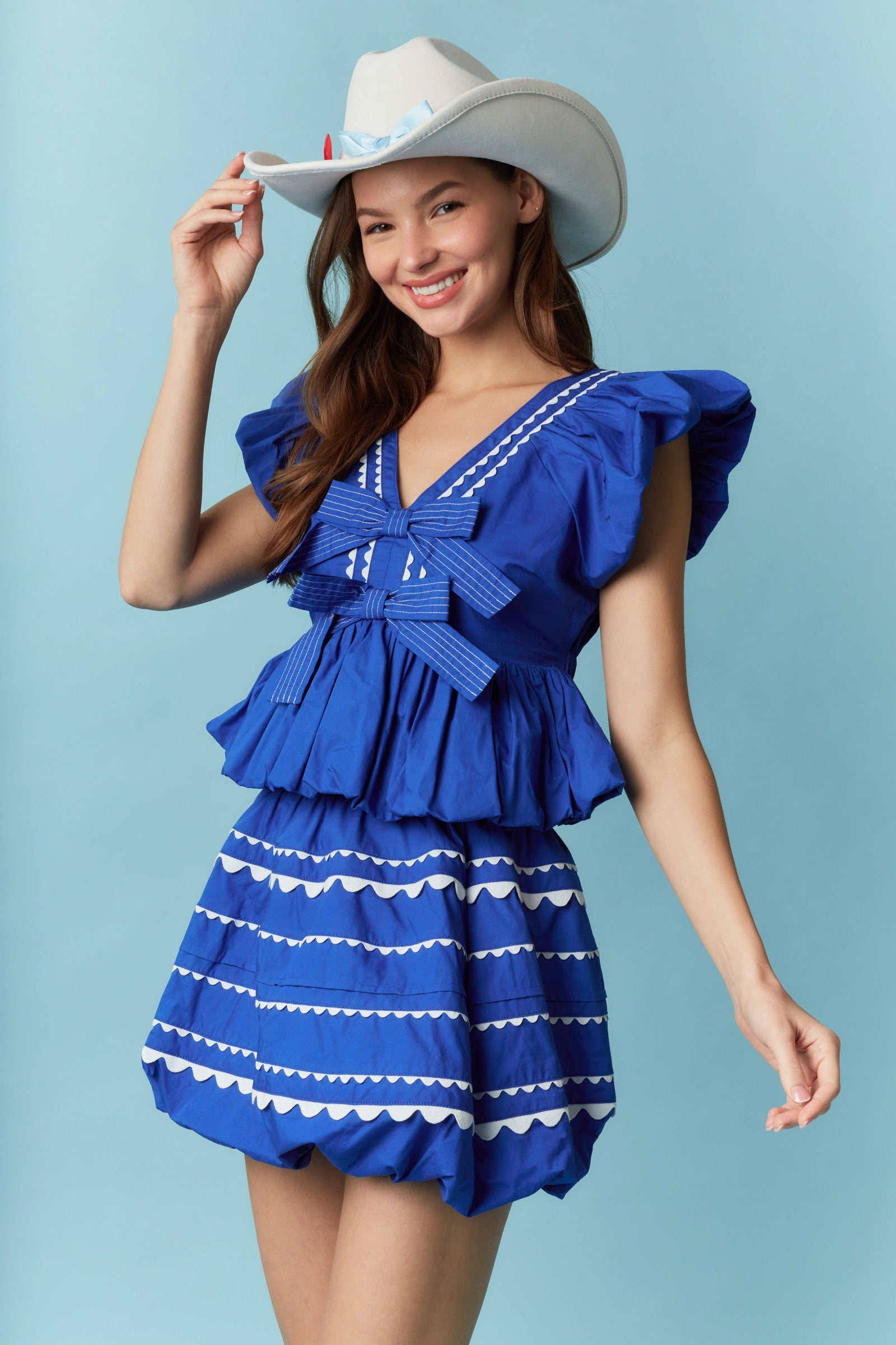 American Blue- Ric Rac Trim Crop Top