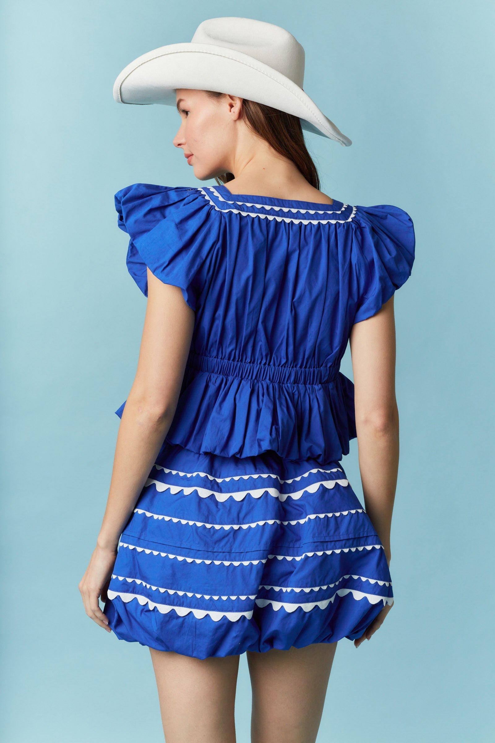 American Blue- Ric Rac Trim Crop Top